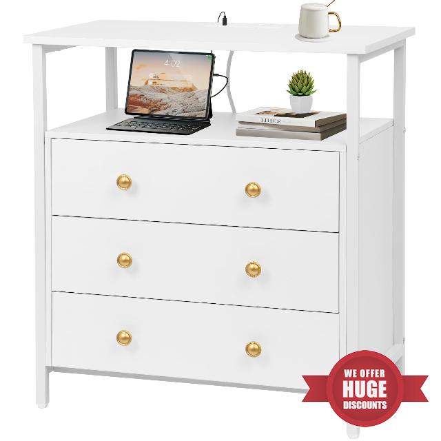 3-Tier Wooden Drawer Nightstand