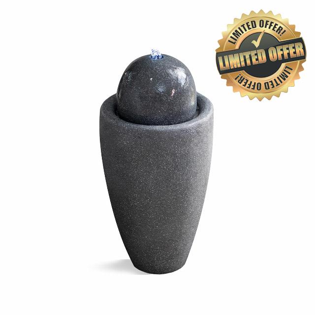 XBrand 25.98" W Round Stone Indoor/Outdoor Modern Stone Textured Sphere Water Fountain w/LED Lights