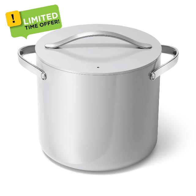 Caraway Stock Pot - 12 Qt Ceramic Coated Pot With Lid - Fee From Forever Chemicals - Large Pot for Bigger Batches - Gray