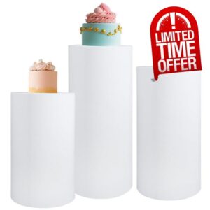 BLELEYLL 3Pcs Cilindros para fiestas redondos blancos，pedestal stand for parties，white cylinder stands for party，cilindros para decoraciones de fiestas for Wedding Ceremony Birthday Party Art Decor.