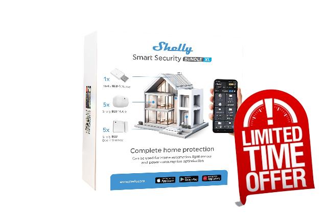 Shelly Smart Security Bundle XL | Smart Security Package | Bluetooth Devices | Home Automation | iOS Android App | Long Battery Life | Customized Alarm Zones | Automation Scenarios