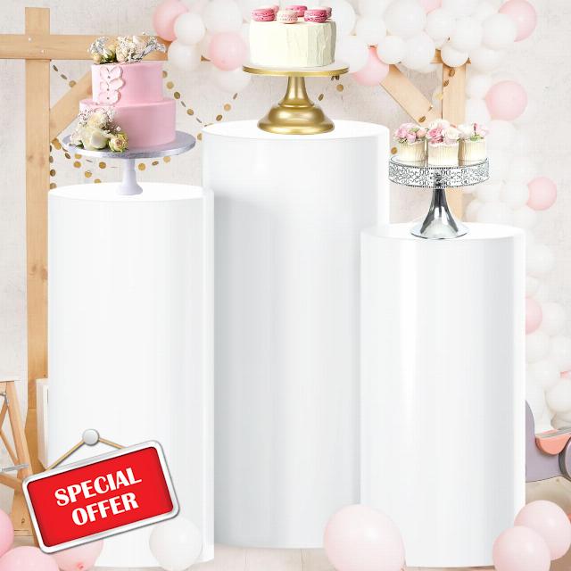 FUHSY Cylinder Pedestal Stands Set of 3 Large Round White Cylinder Stands for Party Display Cylinder Tables for Parties Cake Pedestal Stand Plinth Pillars for Birthday Dessert Wedding Decorations
