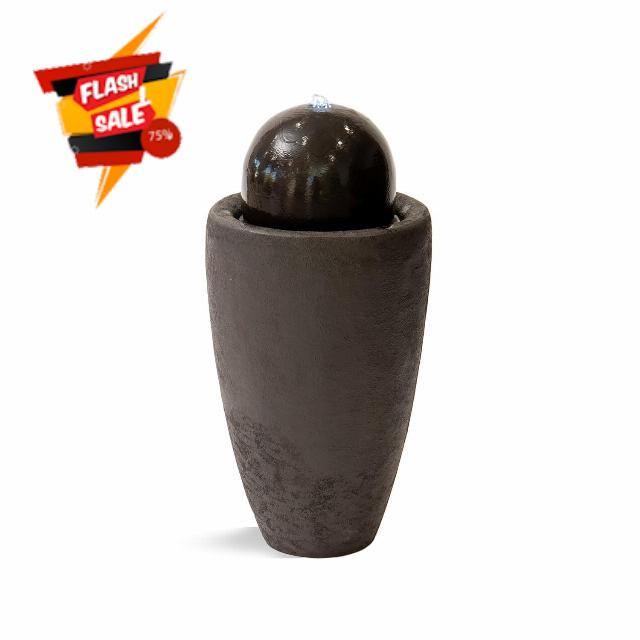 XBrand 25.98" W Round Stone Indoor/Outdoor Modern Stone Textured Sphere Water Fountain w/LED Lights