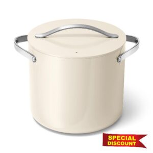 Caraway Stock Pot - 12 Qt Ceramic Coated Pot With Lid - Fee From Forever Chemicals - Large Pot for Bigger Batches - Cream