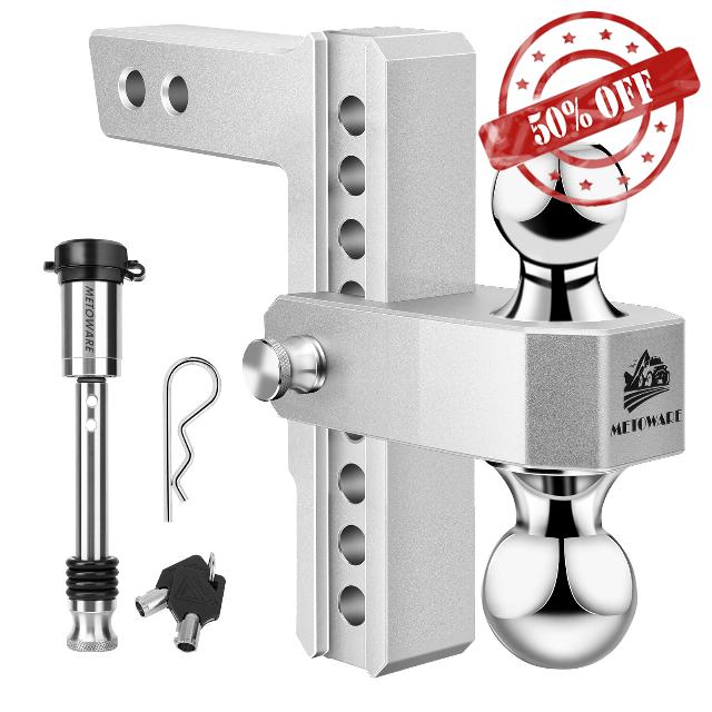METOWARE Adjustable Trailer Hitch - Aluminum Tow Hitch Fits 2-Inch Receiver - Heavy Duty Drop Hitch with 8-Inch Drop/Rise for Truck (12