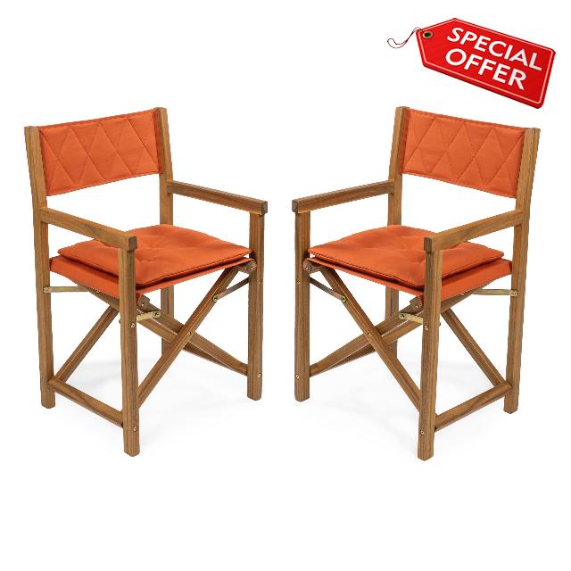 JONATHAN Y DRC1002B-SET2 Waldo Classic Mid-Century Outdoor Acacia Wood Foldable Diamond-Quilted Back Director Chair with Cushion Modern