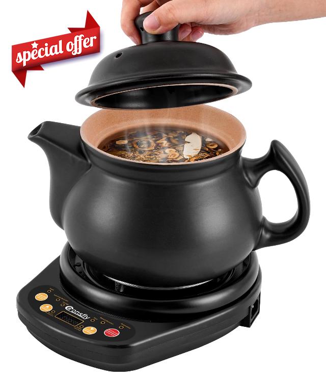 Consfly Chinese Medicine Cooking Pot 3.17qt Electric Herbal Medicine Cooker Ceramic Pot Unglazed Interior