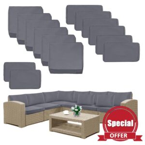14 Pack Patio Cushion Covers Set Outdoor Cushion and Pillow Replacement for 7 Pieces 6 Seater Funiture Conversation Set Sectional Waterproof Patio Cushion Slipcovers Set Dark Grey COVERS ONLY