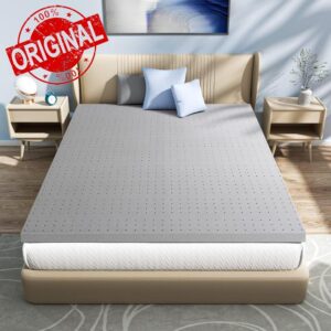 Maxzzz Memory Foam Mattress Topper- Charcoal Mattress Topper King 4 Inch Surmatelas Mousse Memoire Ventilated CertiPUR-US Breathable Ventilated Design Bed Topper