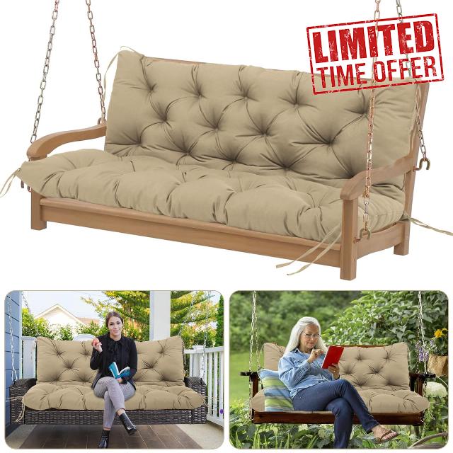 KGOSAUO Porch Swing Cushions Waterproof Khaki Outdoor Swing Cushions 2-3 Seater Thicken 5" Patio Swing Cushion with Backrest 60 ×40" Swing Replacement Cushion for Outdoor Furniture