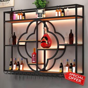 Wine Rack Wall Mounted Bar Shelves For Wall Industrial Metal Hanging Wine Bottle Glass Holder Iron Wine Bottle Display Rack For Home Bar Dining Room Decor ( Color : Black