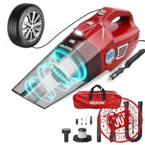 VARSK 4-in-1 Car Vacuum Cleaner Portable Tire Inflator - High Power Handheld Car Vacuum & Air Compressor with LED Light and Digital Tire Pressure Gauge LCD Display