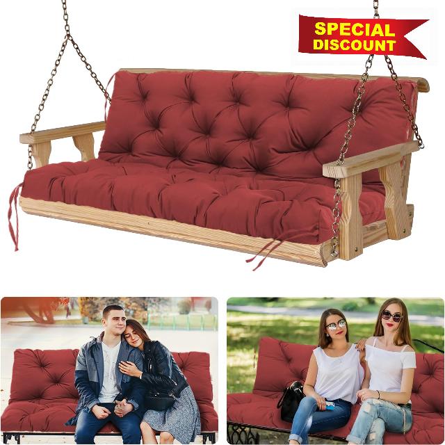 Porch Swing Cushions Outdoor 60 inch x 40 Waterproof 2-3 Seater Swing Cushions Replacement with Backrest Thicken 5" Bench Swing Cushions for Outdoor Furniture Porch Patio Garden(Red- 60x40x5 inch)