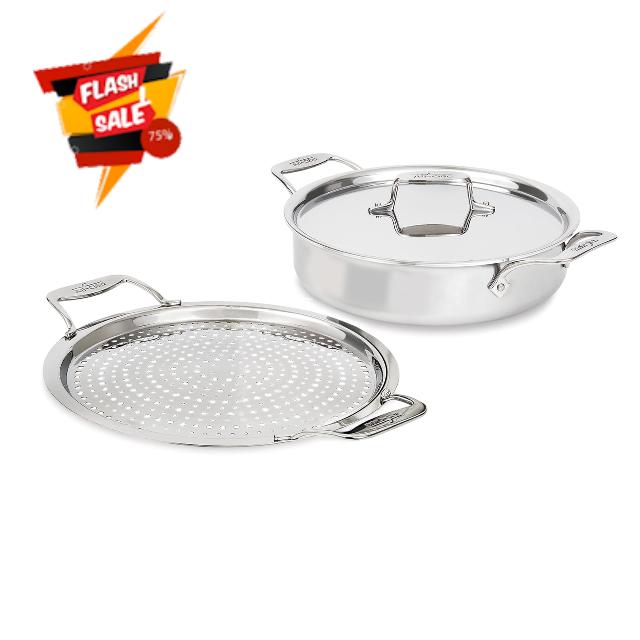 All-Clad D5 5-Ply Brushed Stainless Steel Sauteuse with lid and Strain & Splatter Guard