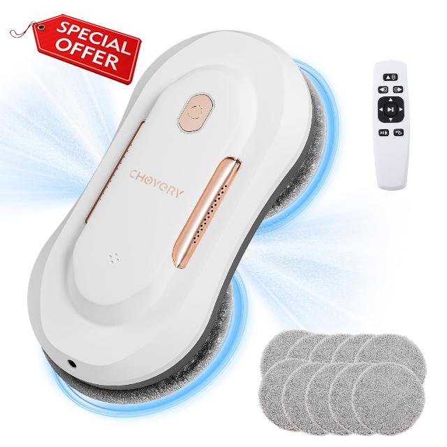 CHOVERY Window Cleaner Robot with Dual Water Spray Window Cleaning Robot Window Cleaner with Automatic Water Spray Window Washer Robot Glass Cleaning Robot 3000Pa Sunction Power