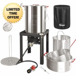 30QT & 10QT Outdoor Fryer | Turkey Deep Fryer | Seafood Boil Pot | Cover & Skimmer Included | 50