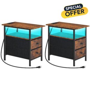 HOOBRO End Table with Charging Station and LED Light