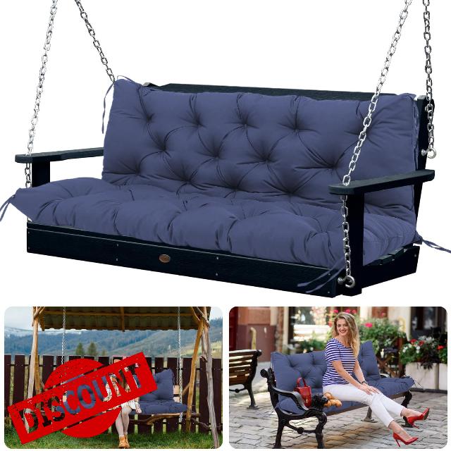 Swing Cushions 2-3 Seater Replacement Waterproof Outdoor Porch Swing Cushion with Backrest Extra Thick 5" Swing Bench Cushions for Outdoor Furniture Patio Garden Backyard (Navy Blue 60x40x5inch)
