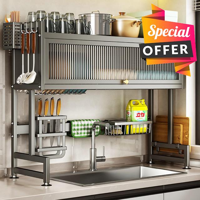 Hdrriozu Over the Sink Dish Drainer Drying Rack 3 Tier Over Sink Dish rack for a Tidy Kitchen Sink Shelf Organized Space-Saving Dish Rack with Cover for Dishes