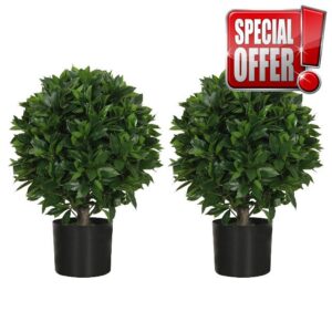 Gonuien 20" Outdoor Evergreens in Outdoor Artificial Shrub Potted Plant Plant for Indoor Porch of Home and Office 2 Pieces a Set Topiary Trees Faux Boxwood