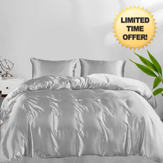 LINENWALAS 100% Natural Bamboo 3-Piece Duvet Cover Set with Zipper and Corner Ties- Softest Cool Bedding Perfect for Skincare (Emperor