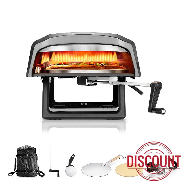Nutrichef Outdoor Pizza Oven with 360° Rotating Pizza Stone | Adjustable Heat Control | Includes Pizza Peel