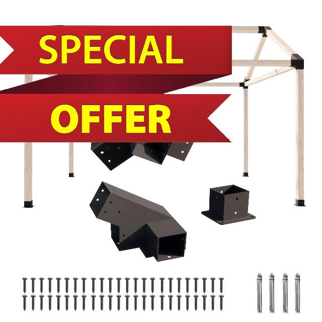 NatureIn Slanted Roof Pergola Brackets 4 x 4–Pergola DIY Bracket kit with Screws for Wood Beams