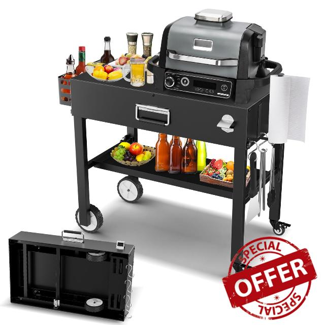 BBQMall Portable Grill Table Cart for Ninja Woodfire Outdoor Grill(OG700 Series)