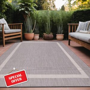 LuuL Home Bordered Outdoor Rug 8x10 Washable Outside Carpet for Indoor Patio Porch Waterproof Easy Cleaning Non Shedding Area Rugs Gray 8 x 10