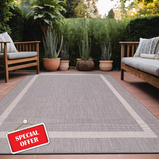 LuuL Home Bordered Outdoor Rug 8x10 Washable Outside Carpet for Indoor Patio Porch Waterproof Easy Cleaning Non Shedding Area Rugs Gray 8 x 10