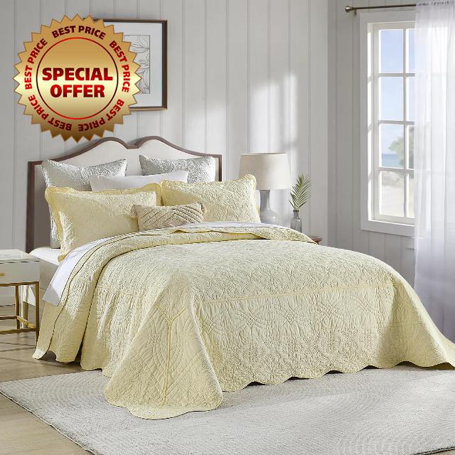 Oversized King Bedspread 120"x120" - 100% Cotton Floral Embroidery Bedspread Coverlet Set Soft Extra Large Quilted Quilt 3 Piece with Pillow Shams Cream