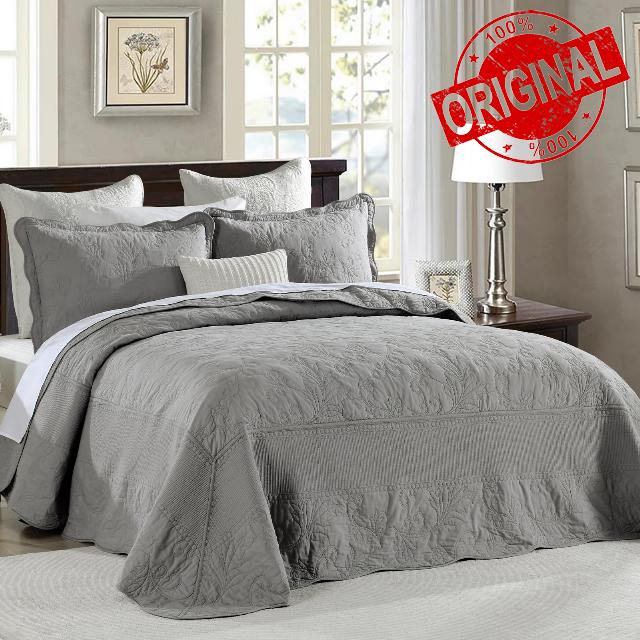 Finlonte Oversized King Bedspread 120"x120" - 100% Cotton Vine Embroidery King/Cal King Quilted Bedspread