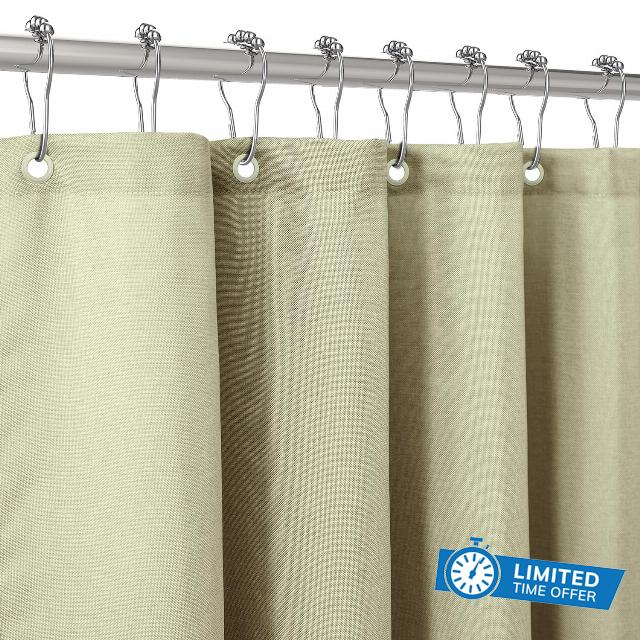 Shower Curtain for Bathroom with Metal Hooks Linen Fabric Shower Curtain Heavy Duty Bath Curtain for Wet Room Bathtub Shower Stall