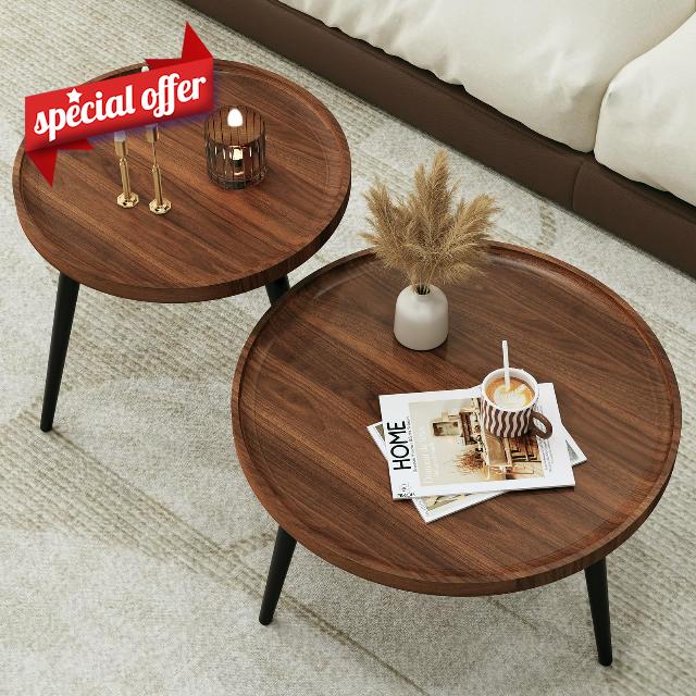 Semjar 2 Pcs Mid Century Modern Round Coffee Tables for Living Room