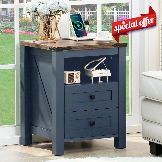Joaxswe Nightstand with Charging Station and USB Port