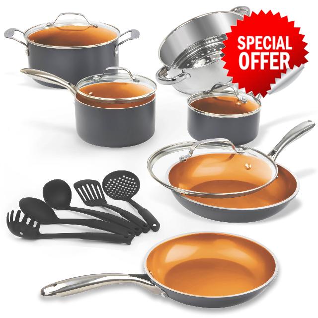 Gotham Steel 15 Pc Ceramic Pots and Pans Set Non Stick