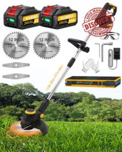 12Inch Brushless Cordless Weed Wacker Electric Weed Eater Battery Powered with 2 24v 4.0Ah Batteries and Charger