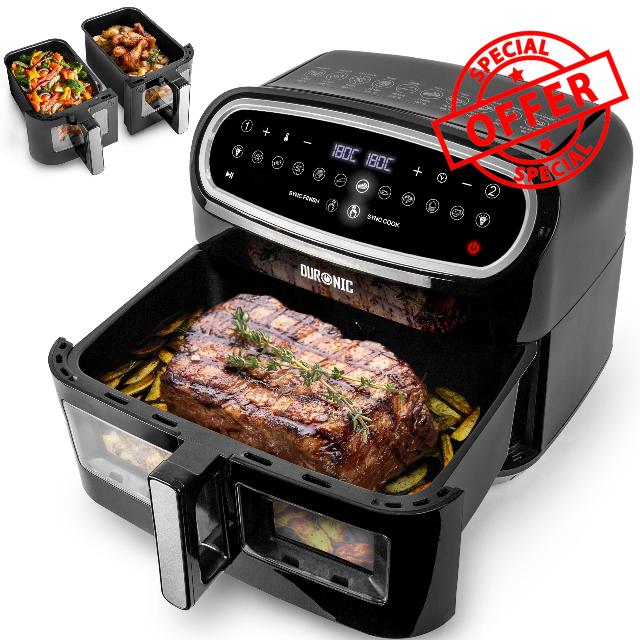 Duronic Dual Air Fryer with Visual Window AF34 Black and Silver