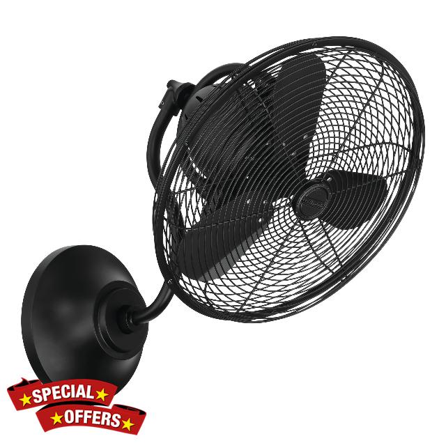 Craftmade Bellows I Indoor/Outdoor 14" Flat Black Finish Oscillation Wall Fan (Hardwired)