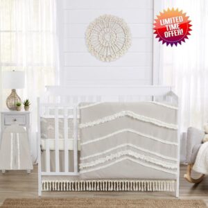 Sweet Jojo Designs Boho Bohemian Boy Girl Gender Neutral Baby Crib Bedding Set Infant Nursery Room BreathableBaby Breathable Mesh Crib Liner 6p Solid Beige Linen Farmhouse Shabby Chic Geometric Arrows