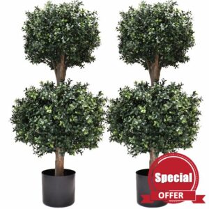 BLONYUVC 3Ft-35'' Artificial Boxwood Double Ball Topiary Trees