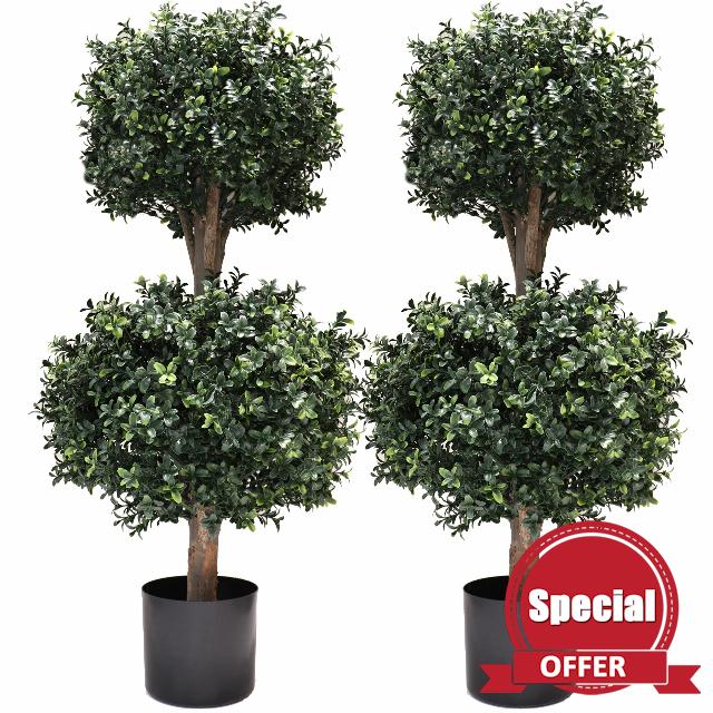 BLONYUVC 3Ft-35'' Artificial Boxwood Double Ball Topiary Trees