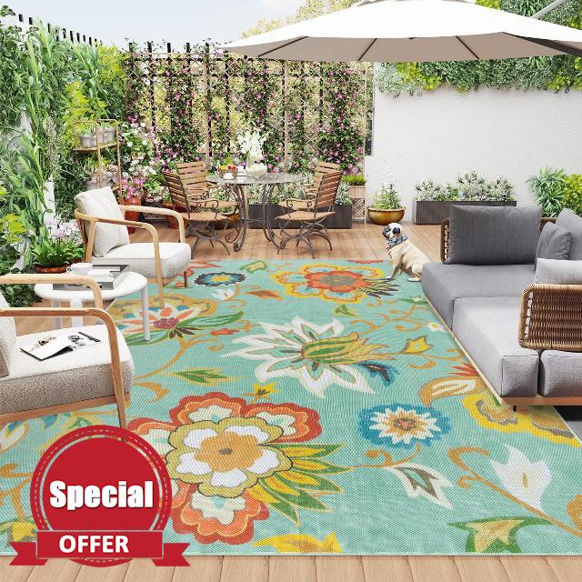 Lahome Floral Indoor Outdoor Rug 8x10