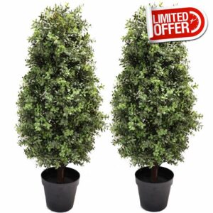 BLONYUVC Artificial Topiary Boxwood Tree 35' UV-Resistance Topiaries Faux Shrub