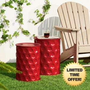 glitzhome Outdoor Side Tables Set of 2 Decorative Garden Stools