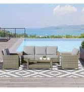 Outsunny Garden Rattan 2 Seater Companion Seat Wicker Love Seat Weave Partner Bench w/Cushions Pa...