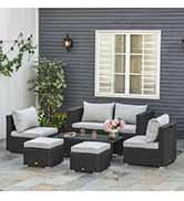 Outsunny 4 PCs Rattan Garden Furniture Sets Wicker Patio Conservatory Dining Set with Corner Sofa...