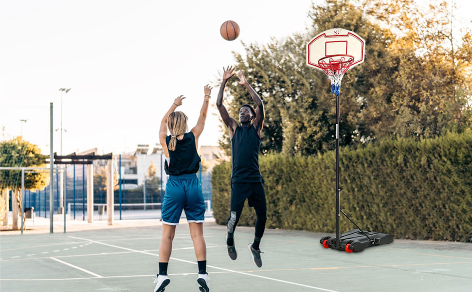 Basketball Hoop Stand Set Wide Backboard Indoor Basketball Goal User Friendly Adjustable Height