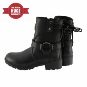 Milwaukee Leather MBL9313 Women's Black Leather Harness Zip-Up Motorcycle Rider Boots w/Back Laces