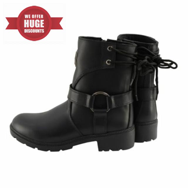 Milwaukee Leather MBL9313 Women's Black Leather Harness Zip-Up Motorcycle Rider Boots w/Back Laces